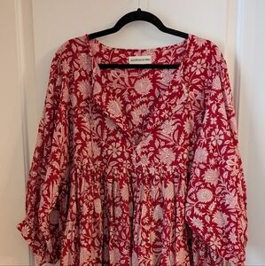 Daughters of India Red and White Floral Mini Dress